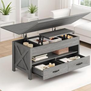 imageAmada Lift Top Coffee Table 4 in 1 Convertible Coffee Table with Drawers and Hidden Compartment Expandable Center Table Converts to Dining Table for Living Room White amp OakWash Grey