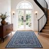imageAMADA HOMEFURNISHING 8x10 Washable Area Rugs for Living Room NonSlip amp LowProfile Floral Large Area Rug with Durable Edge Binding Soft Rugs for Living Room Bedroom Dining RoomDark Blue