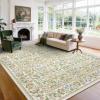 imageAMADA HOMEFURNISHING 8x10 Washable Area Rugs for Living Room NonSlip amp LowProfile Floral Large Area Rug with Durable Edge Binding Soft Rugs for Living Room Bedroom Dining RoomLight Beige