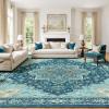 imageAMADA HOMEFURNISHING 9x12 Area Rug for Living Room Vintage Washable Area Rug LowPile amp NonSlip Carpet for Bedroom Dining Room Nursery Home Office Navy BlueBrownTeal Blue