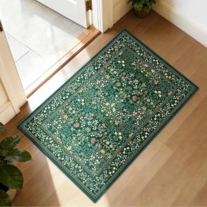 imageAMADA HOMEFURNISHING 8x10 Washable Area Rugs for Living Room NonSlip amp LowProfile Floral Large Area Rug with Durable Edge Binding Soft Rugs for Living Room Bedroom Dining RoomDark Green