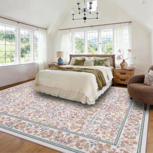 imageAMADA HOMEFURNISHING 8x10 Washable Area Rugs for Living Room NonSlip amp LowProfile Floral Large Area Rug with Durable Edge Binding Soft Rugs for Living Room Bedroom Dining RoomLight Pink