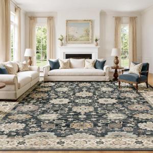 imageAMADA HOMEFURNISHING 9x12 Area Rug for Living Room Vintage Washable Area Rug LowPile amp NonSlip Carpet for Bedroom Dining Room Nursery Home Office Navy BlueBrownBlackBrown