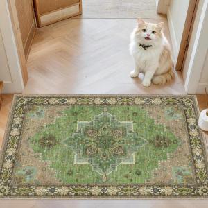 imageAMADA HOMEFURNISHING 9x12 Area Rug for Living Room Vintage Washable Area Rug LowPile amp NonSlip Carpet for Bedroom Dining Room Nursery Home Office Navy BlueBrownGreen