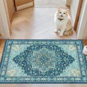 imageAMADA HOMEFURNISHING 9x12 Area Rug for Living Room Vintage Washable Area Rug LowPile amp NonSlip Carpet for Bedroom Dining Room Nursery Home Office Navy BlueBrownTeal Blue