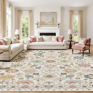 imageAMADA HOMEFURNISHING 9x12 Area Rug for Living Room Vintage Washable Area Rug LowPile amp NonSlip Carpet for Bedroom Dining Room Nursery Home Office Navy BlueBrownBeigeMulti