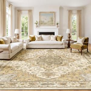 imageAMADA HOMEFURNISHING 9x12 Area Rug for Living Room Vintage Washable Area Rug LowPile amp NonSlip Carpet for Bedroom Dining Room Nursery Home Office Navy BlueBrownBeigeCream