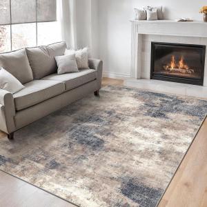 imageAMADA HOMEFURNISHING 9x12 Area Rugs for Living Room Modern Large Area Rugs with NonSlip Backing amp Low Pile Neutral Soft Washable Rug for Nursery Bedroom Dinning Room Playroom Navy BlueBrown