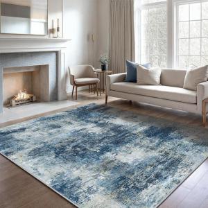 imageAMADA HOMEFURNISHING 9x12 Area Rugs for Living Room Modern Large Area Rugs with NonSlip Backing amp Low Pile Neutral Soft Washable Rug for Nursery Bedroom Dinning Room Playroom Navy BlueNavy Blue
