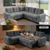 imageAMADA HOMEFURNISHING 110 Sectional Sleeper Sofa Modular Sectional Sofa with Pull Out Bed Storage USB Ports amp Cup Holders Sectional Couches for Living Room 7 Seat Chenille Cloud Couch Dark Gray  Breathable MultiZone StorageLight Grey