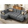 imageAMADA HOMEFURNISHING 110 Sectional Sleeper Sofa Modular Sectional Sofa with Pull Out Bed Storage USB Ports amp Cup Holders Sectional Couches for Living Room 7 Seat Chenille Cloud Couch Dark Gray  Breathable MultiZone StorageLight Grey