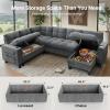 imageAMADA HOMEFURNISHING 110 Sectional Sleeper Sofa Modular Sectional Sofa with Pull Out Bed Storage USB Ports amp Cup Holders Sectional Couches for Living Room 7 Seat Chenille Cloud Couch Dark Gray  Breathable MultiZone StorageLight Grey
