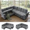 imageAMADA HOMEFURNISHING 110 Sectional Sleeper Sofa Modular Sectional Sofa with Pull Out Bed Storage USB Ports amp Cup Holders Sectional Couches for Living Room 7 Seat Chenille Cloud Couch Dark Gray  Breathable MultiZone StorageLight Grey