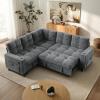 imageAMADA HOMEFURNISHING 110 Sectional Sleeper Sofa Modular Sectional Sofa with Pull Out Bed Storage USB Ports amp Cup Holders Sectional Couches for Living Room 7 Seat Chenille Cloud Couch Dark Gray  Breathable MultiZone StorageLight Grey