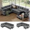 imageAMADA HOMEFURNISHING 110 Sectional Sleeper Sofa Modular Sectional Sofa with Pull Out Bed Storage USB Ports amp Cup Holders Sectional Couches for Living Room 7 Seat Chenille Cloud Couch Dark Gray  Breathable MultiZone StorageLight Grey