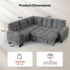 imageAMADA HOMEFURNISHING 110 Sectional Sleeper Sofa Modular Sectional Sofa with Pull Out Bed Storage USB Ports amp Cup Holders Sectional Couches for Living Room 7 Seat Chenille Cloud Couch Dark Gray  Breathable MultiZone StorageLight Grey