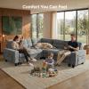 imageAMADA HOMEFURNISHING 110 Sectional Sleeper Sofa Modular Sectional Sofa with Pull Out Bed Storage USB Ports amp Cup Holders Sectional Couches for Living Room 7 Seat Chenille Cloud Couch Dark Gray  Breathable MultiZone StorageLight Grey