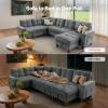 imageAMADA HOMEFURNISHING 110 Sectional Sleeper Sofa Modular Sectional Sofa with Pull Out Bed Storage USB Ports amp Cup Holders Sectional Couches for Living Room 7 Seat Chenille Cloud Couch Dark Gray  Breathable MultiZone StorageLight Grey