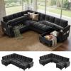 imageAMADA HOMEFURNISHING 110 Sectional Sleeper Sofa Modular Sectional Sofa with Pull Out Bed Storage USB Ports amp Cup Holders Sectional Couches for Living Room 7 Seat Chenille Cloud Couch Dark Gray  Breathable MultiZone StorageDark Grey