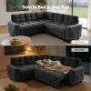 imageAMADA HOMEFURNISHING 110 Sectional Sleeper Sofa Modular Sectional Sofa with Pull Out Bed Storage USB Ports amp Cup Holders Sectional Couches for Living Room 7 Seat Chenille Cloud Couch Dark Gray  Breathable MultiZone StorageDark Grey