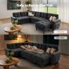 imageAMADA HOMEFURNISHING 110 Sectional Sleeper Sofa Modular Sectional Sofa with Pull Out Bed Storage USB Ports amp Cup Holders Sectional Couches for Living Room 7 Seat Chenille Cloud Couch Dark Gray  Breathable MultiZone StorageDark Grey