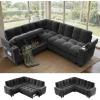 imageAMADA HOMEFURNISHING 110 Sectional Sleeper Sofa Modular Sectional Sofa with Pull Out Bed Storage USB Ports amp Cup Holders Sectional Couches for Living Room 7 Seat Chenille Cloud Couch Dark Gray  Breathable MultiZone StorageDark Grey