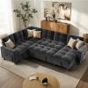 imageAMADA HOMEFURNISHING 110 Sectional Sleeper Sofa Modular Sectional Sofa with Pull Out Bed Storage USB Ports amp Cup Holders Sectional Couches for Living Room 7 Seat Chenille Cloud Couch Dark Gray  Breathable MultiZone StorageDark Grey