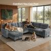 imageAMADA HOMEFURNISHING 110 Sectional Sleeper Sofa Modular Sectional Sofa with Pull Out Bed Storage USB Ports amp Cup Holders Sectional Couches for Living Room 7 Seat Chenille Cloud Couch Dark Gray  Breathable MultiZone StorageLight Grey