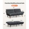 imageAmada 66 Convertible Futon Sofa Bed Corduroy Folding Futon Set with Adjustable Backrest ampArmrests Recliner Lounge for Living Room Apartment or Office Solid Wood Frame Loveseat Sofa  Grey  Corduroy