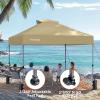 imageAmada 12x12 Pop Up Canopy  Center Lock One Push Instant Setup Wheeled Gazebo Outdoor Canopy Beach Tent with STONGo Bag 8 Stakes amp 4 Sand Bags 3Height Adjustable Shade Shelter 12x12ft BlueKhaki