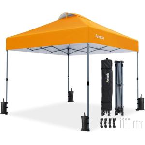 imageAmada 12x12 Pop Up Canopy  Center Lock One Push Instant Setup Wheeled Gazebo Outdoor Canopy Beach Tent with STONGo Bag 8 Stakes amp 4 Sand Bags 3Height Adjustable Shade Shelter 12x12ft BlueOrange