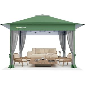 imageAmada 12x12 Pop Up Canopy  Center Lock One Push Instant Setup Wheeled Gazebo Outdoor Canopy Beach Tent with STONGo Bag 8 Stakes amp 4 Sand Bags 3Height Adjustable Shade Shelter 12x12ft Blue13x13Green