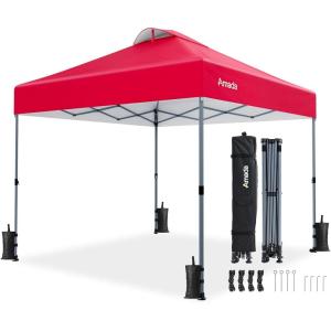 imageAmada 12x12 Pop Up Canopy  Center Lock One Push Instant Setup Wheeled Gazebo Outdoor Canopy Beach Tent with STONGo Bag 8 Stakes amp 4 Sand Bags 3Height Adjustable Shade Shelter 12x12ft BlueRed