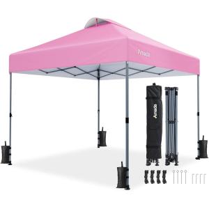 imageAmada 12x12 Pop Up Canopy  Center Lock One Push Instant Setup Wheeled Gazebo Outdoor Canopy Beach Tent with STONGo Bag 8 Stakes amp 4 Sand Bags 3Height Adjustable Shade Shelter 12x12ft BluePink