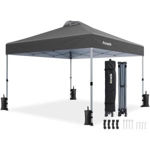 imageAmada 12x12 Pop Up Canopy  Center Lock One Push Instant Setup Wheeled Gazebo Outdoor Canopy Beach Tent with STONGo Bag 8 Stakes amp 4 Sand Bags 3Height Adjustable Shade Shelter 12x12ft BlueGray