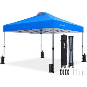 imageAmada 12x12 Pop Up Canopy  Center Lock One Push Instant Setup Wheeled Gazebo Outdoor Canopy Beach Tent with STONGo Bag 8 Stakes amp 4 Sand Bags 3Height Adjustable Shade Shelter 12x12ft BlueBlue