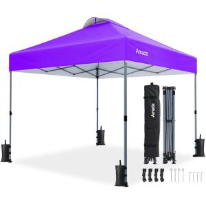 imageAmada 12x12 Pop Up Canopy  Center Lock One Push Instant Setup Wheeled Gazebo Outdoor Canopy Beach Tent with STONGo Bag 8 Stakes amp 4 Sand Bags 3Height Adjustable Shade Shelter 12x12ft BluePurple