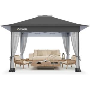 imageAmada 12x12 Pop Up Canopy  Center Lock One Push Instant Setup Wheeled Gazebo Outdoor Canopy Beach Tent with STONGo Bag 8 Stakes amp 4 Sand Bags 3Height Adjustable Shade Shelter 12x12ft Blue13x13Grey