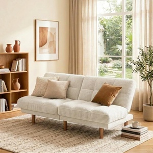 image:imageAMADA HOMEFURNISHING 65 Loveseat Sofa Convertible Futon Couch with Adjustable Backrest Ergonomic Sleeper Sofa Bed Recliner with Corduroy Fabric for Apartment Living Room Office WhiteWhite