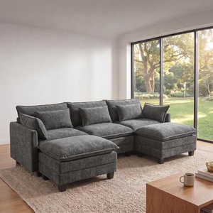 image:imageAmada U Shaped Modular Sectional Sofa 1106 Cloud Couch with Deep Seat and Chenille Fabric 5 Seater Comfy Modular Couch with 2 Movable Ottomans amp Throw Pillows for Living Room Apartment BlueGrey