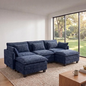 image:imageAmada U Shaped Modular Sectional Sofa 1106 Cloud Couch with Deep Seat and Chenille Fabric 5 Seater Comfy Modular Couch with 2 Movable Ottomans amp Throw Pillows for Living Room Apartment BlueBlue